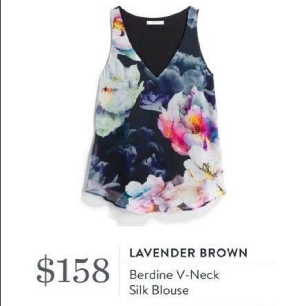 ISO Lavender Brown watercolor floral silk blouse